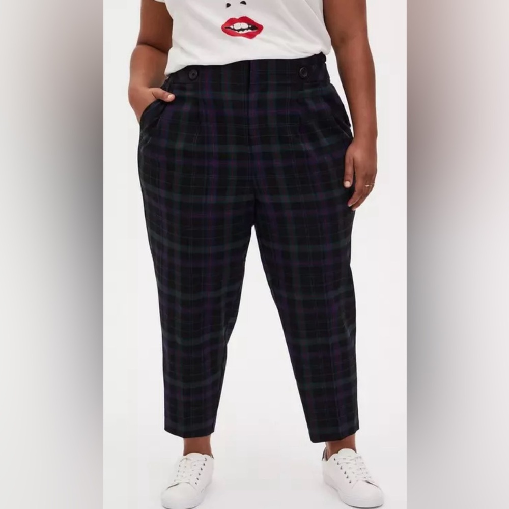 Torrid Black, Green, Navy and Red Plaid Paperbag Pants